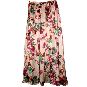 Armine Womens Satin Floral Cottagecore Peasant Prairie Boho Full Maxi Skirt SZ 6